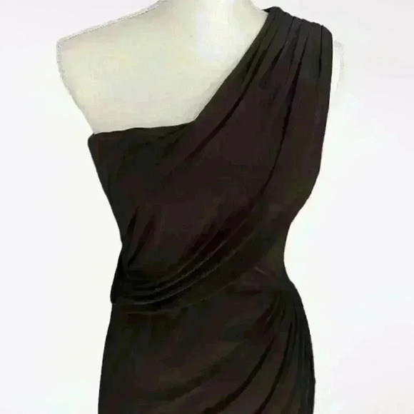 One Shoulder Ruched Black Fitted Mini Dress Size Medium​​ - Picture 2 of 5